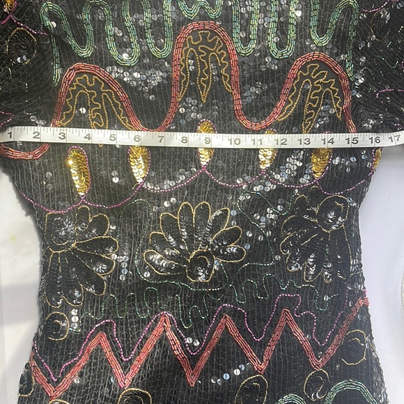 VINTAGE RARE SWEE LO 80s Christmas NYE 100% Silk Beaded Sequined Party Dress - Picture 15 of 16